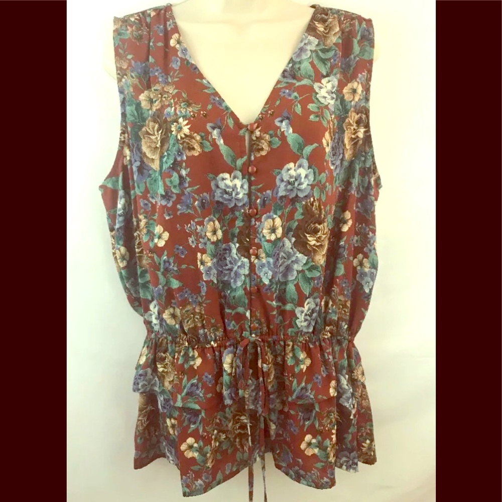 COPY - Pleione Sleeveless Ruffle Peplum Top Sz XL…